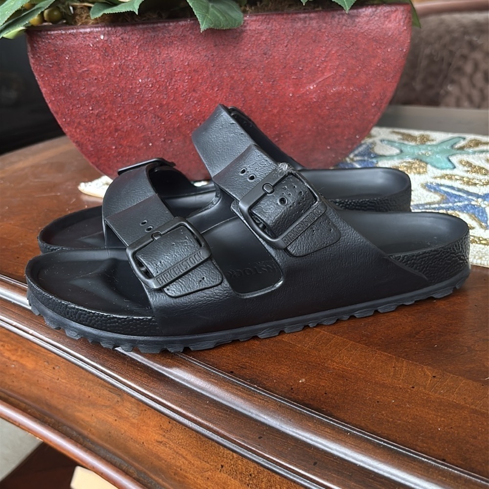BIRKENSTOCK ARIZONA EVA RUBBER SANDALS DOUBLE BUCKLE BLACK WATERPROOF CASUAL - Picture 6 of 16